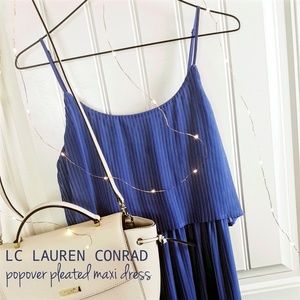 LC Lauren Conrad Blue Pleated Popover Maxi Dress